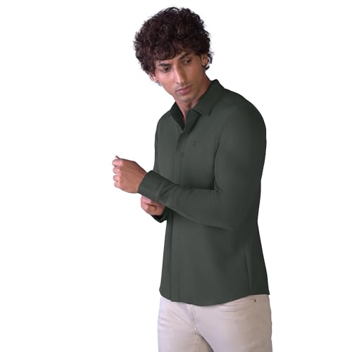 Image of HEKTOR Men's Hidden Button Shirt-Long Sleeve Bubble Check Shirt|Premium Nylon Blend, Regular Fit,Textured Smart