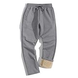 TACVASEN Men's Warm Thermal Trousers Fluffy Sherpa Pants Winter Lounge Walking Joggers Light Grey 32