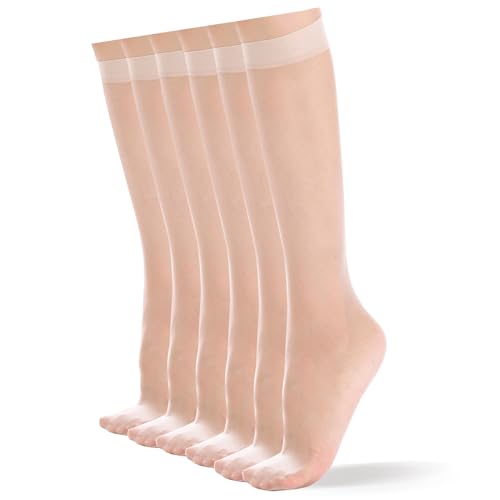 YAGAXI Women's Everyday Sheer Knee High Pantyhose - 6 Pairs 20D Nylon Stockings with Reinforced Toe