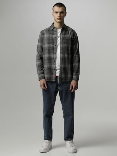 Image of THE BEAR HOUSE Men's Checked Slim Fit Flannel Cotton Casual Shirt | Grey | TBH-CHRYS-GY