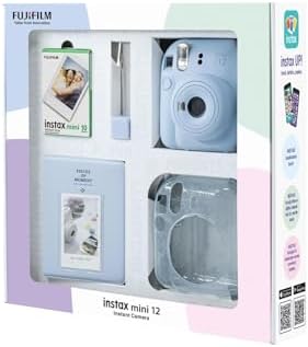 Instax mini 12 Mavi Fotoğraf Makinesi 10'lu Film Simli Pleksi Kılıf PVC Albüm ve Kıskaçlı Resim Standı Bundle Box - Görsel 2