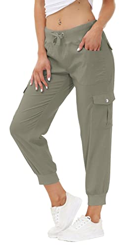 Mofiz Women's Hiking Pants Cargo Joggers Sweatpants With Pockets Lightweight Quick Dry Outdoor Summer Casual Athletic Elastic Waist Grey Khaki M #TOP14
