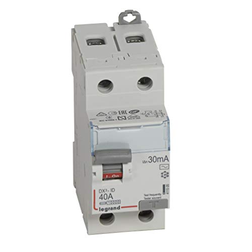 Legrand 411505 Interrupteur différentiel DX³-ID arrivée haute et départ bas à vis, 2P, 230V, 40A typeAC, 30mA, 2 modules