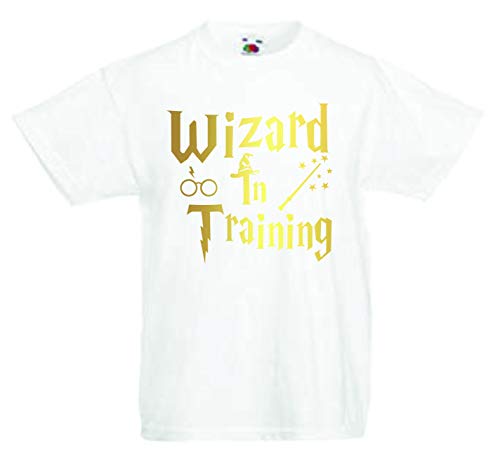 Wizard in Training T-Shirt Harry Potter Inspired T Shirt Birthday Gift for Boys or Girls Tshirt Age 2-3 to Age 12-13 (Age 12-13, White)