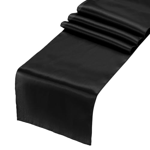sourcing map Lot de 12 chemins de table romantiques en satin lisse pour décoration de mariage, salle à manger, fête d'anniversaire (30,5 x 274,3 cm, noir)