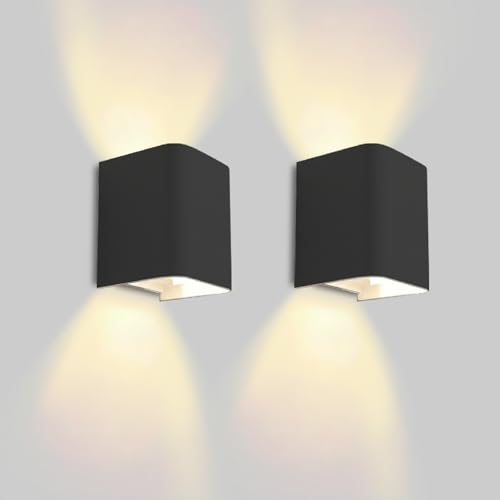 LED ATOMANT Pack 2x Aplique LED de Pared Negro 14W, Exterior e Interior, Blanco Calido (2700K), Diseño Moderno y Resistente, Uso en Horizontal o Vertical