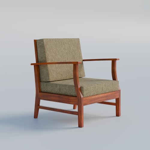 Image of Krishna Wood Decor Wooden Armchair Home Furniture Solid Sheesham Wood Single Seater Sofa Cum Chair Set of 2 Patio,Outdoor,Garden Chair, Balcony Indoor Sofa Stool, Beige Cushions,Honey Finish