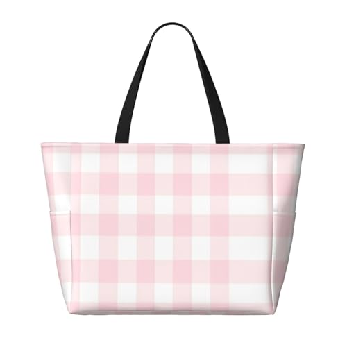 Pink Christmas Print Large Beach Tote Bag Women Waterproof Sandproof Zipper Beach Tote Bag For Pool Gym Grocery Travel With Wet3