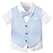 SANGTREE Baby Boy Suit Wedding Ring Bearer Outfits Vest Short Sleeve Bowtie Shirt Suspender Summer Gentleman Shorts Sets Linen Blue01 18-24 Months = Tag 90