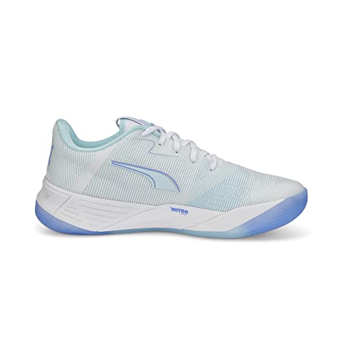PUMA Unisex's Accelerate Turbo Nitro Ii W+ Indoor Court Shoe, Puma White Elektro Purple Light Aqua, 11 US