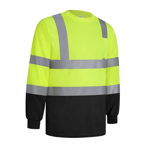 LIZMOF Hi Vis Shirts for Men, High Visibility Shirt, Safety Reflective Work Shirts for Men Women, Construction Class 3 Long Sleeve Work Apparel with Black Bottom, Yellow-Black,XL