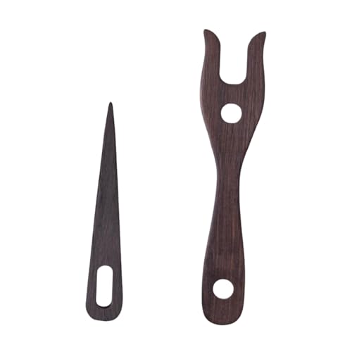 Badiman 2 Pieces Knitting Fork and Eye Needle Kit Knitting Fork Braiding Tool Lightweight Knitting Multifunctional Weaving Shuttle, Deep Brown