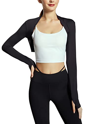 Women Cardigan Bolero Shrugs Arm Sleeve Cropped Shrugs Stretch Long Sleeve Shrugs Open Front Athletic Shrugs Casual Soft Shrugs Black Xl #TOP20