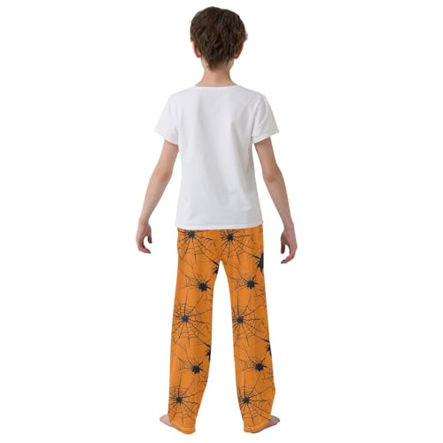 Pajama Bottoms, Black Spiders on Orange Sleeping Pant Lounge Wear Long Pants Sleepwear Pjs3
