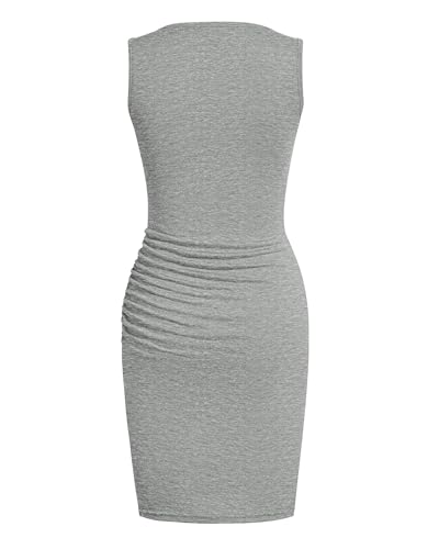 BTFBM Women Summer Dresses 2026 Sleeveless Tank Ruched Bodycon Sundresses for Women Party Beach Mini Casual Spring Dress(Grey, Medium)