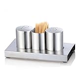 ZWINNER Edelstahl Salz und Pfeffer mit Ständer, Mini Salz & Pfeffer Shaker Set, Gewürz- und Gewürzset mit Zahnstocher-Behältern, Silber