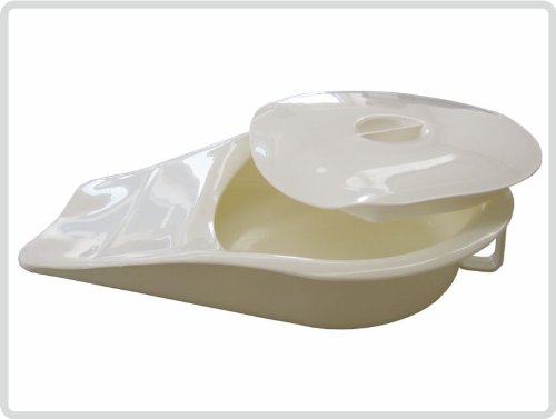 Stechbecken aus Kunststoff mit Deckel oval angeschrägt, Farbe: weiß - Bettpfanne Steckbecken Schieber