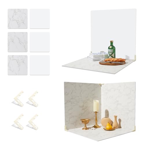 BEIYANG Food Photography Backdrops 24x24 Inch Marble Photo Backdrop Boards 3PCS White Photography Backdrop Boards with 3 Bracket Kits Soild Board Waterproof Backdrop for Food Photography by BEIYANG - Used condition - US$27.05