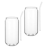 RUNROTOO Vasos de Vidrio Resistentes al Calor 500ml 4 Piezas Pajitas Reutilizables Transparentes para Cócteles, Café y Agua, Ideales para Hogar, Fiesta y Reuniones