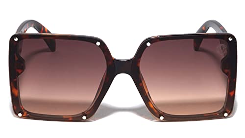 Kleo Royal - Rimless Studded Flat Lens Square Side Coin Lion Head Medallion Hip Hop Sunglasses2