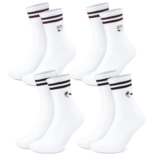 kodinsiivous 4 Pack Tennissocken für Damen&Herren,Lustige Motiv Socken mit Kaffee Motiven,Statement Kaffee Socken aus Baumwolle,Originelles Geschenk für Kaffeeliebhaber Größe 38-42