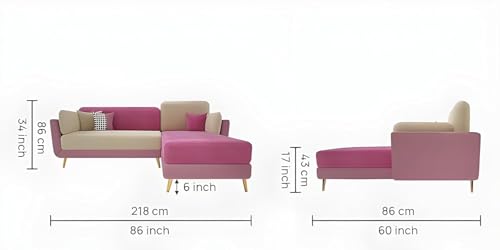 Image of Modern & Luxury Cushioned Couch Relax sectional Sofa in Fabric & Velvet and Heavy Duty Sofa Ideal for bedrooms, Living Rooms, Guest Rooms and Office-(LHP 4 Seater Pink & Beige).