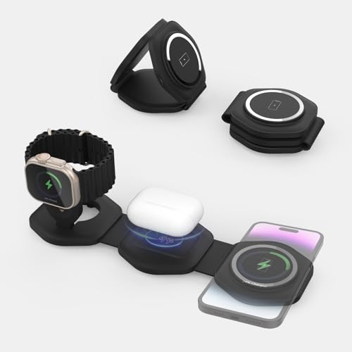 3 in 1 Charging Station for Apple Multiple Devices, Foldable Travel Wireless Charger for iPhone 15 14 13 Pro Max Plus &Apple Watch Series/Airpods (Black)