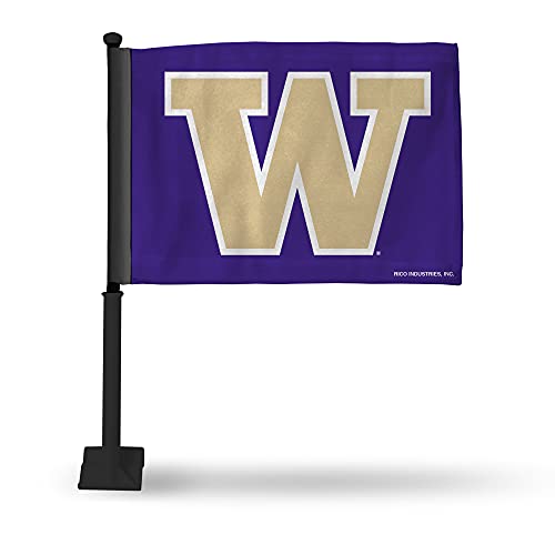 Rico Industries NCAA Washington Huskies Black Pole Car Flag W' Black Pole Double Sided Car Flag - 16