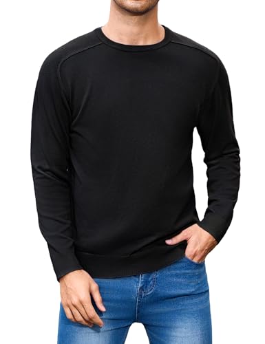 iClosam Pull Homme à Manches Longues Pull Col Rond pour Homme Coton Sweater tricoté Noir XXXL