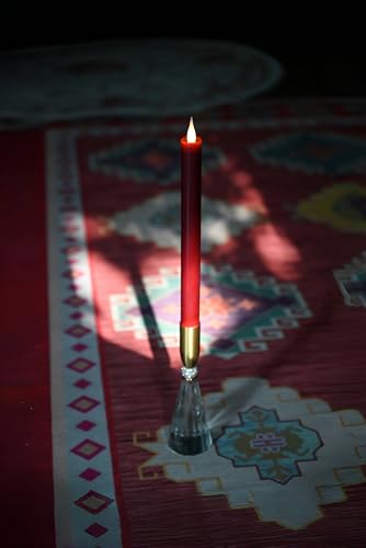 Image of Rechargeable Flameless Tealights Candle with Remote Timer, 3D Moving Flame Real Wax Candles (Includes Remote Control, Charging Base, and USB Cable) (Rech-2Taper-Burgundy, 9in)