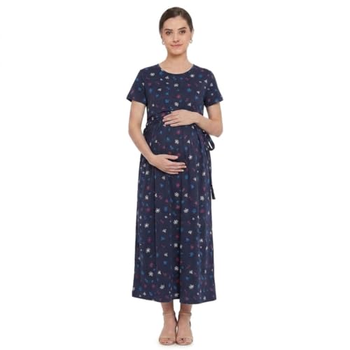 Image of Zero Clothing Feeding Dress for New Moms Casual Loungewear Ankle Length | Cotton Maternity Nighty | Zipless Feeding Dresses for Women | Pregnancy & Nursing Wear