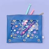 Girl Talk Doodle Pattern Vinyl Binder Pencil Pouch 3 Ring Binder - Cool Blue