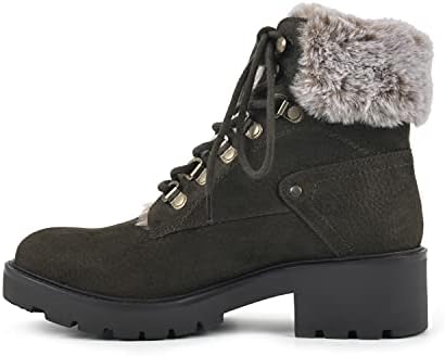 WHITE MOUNTAIN Shoes Deserve Women's Lace-up Faux Fur Trim Water Resistant Bootie, Army/Fabric, 10 M | Image 2