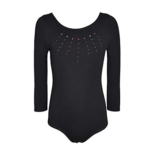 FONLAM Maillot de Ballet Gimnasia para Niña Manga Larga Traje Leotardo Maillot Danza Actuación Fiesta Niña Invierno Brillante (Negro, 4-5 Años)