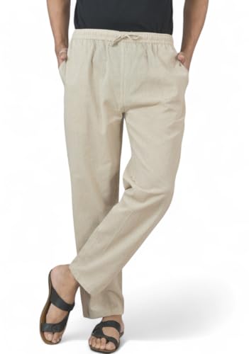 Image of Men's Formal Cotton-Linen Trousers, Waist with Drawstring, Formal & Lounge Wear