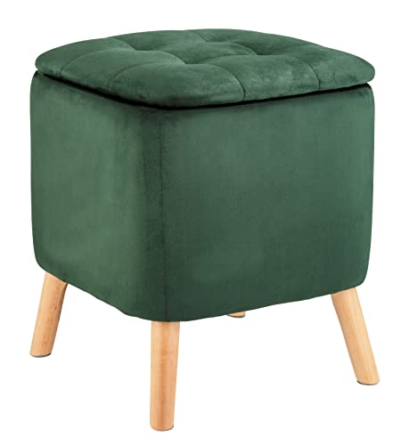 WENKO Pouf en velours avec pieds en bois, tabouret WENKO avec rangement et couvercle rabattable, meuble pour la salle à manger, salon, chambre, 36,5 x 41 x 36...