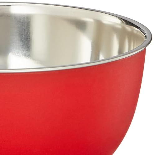 Image of Microwave Safe Stainless Steel Mixing Bowl Set with Lids | 500ml, 750ml, 1250ml | Red Euro Style Food Storage Containers for Kitchen Use | Pack of 3 (Classic Red Plain)