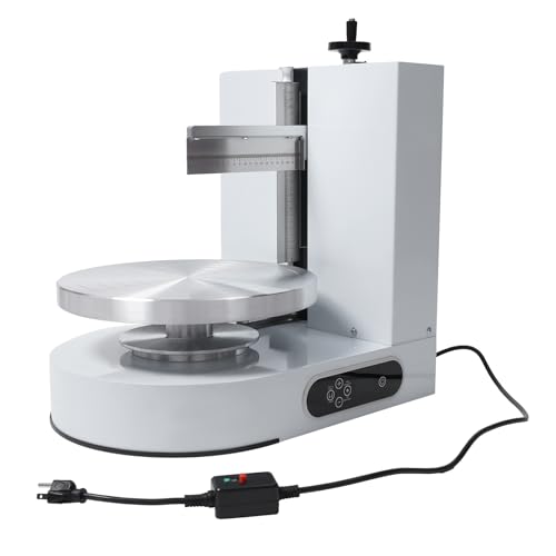 4-12in Automatic Cake Decorating Machine, 110-220V Stainless Steel Electric Tabletop Cake Cream Coating Spatula Spreading Machine, Cake Surface Icing Scraper Machine with LCD Display, 60-320RPM, White