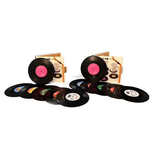 Hepplly Record Lot de 12 dessous de verre en vinyle anti-chaleur/antidérapant pour boissons, pour amis, parents, restaurant, bar, fête