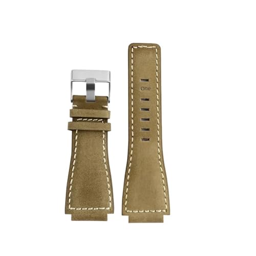 Image of DKWOIS Compatible With Bell & Ross B&R BR-01 BR-03 Strap Leather Watchbands Men's wristband Wrist Belt Bracelet 34 * 24mm Convex(Olive green Silver)
