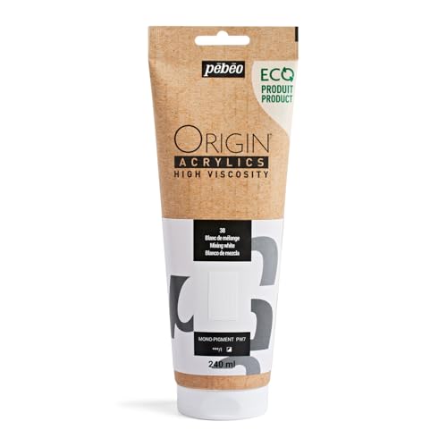 Pébéo - Origin Acrylics 240 ml - Peinture Acrylique Éco-Conçue - Haute Viscosité - Finition Mate - Liant 100% Recyclé - 96% de Matières Premières d’Origine Européenne - Blanc de Mélange
