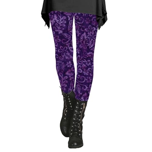High Leggings for Women Soft Workout Hiking Gym Women's Autumn and Winter Leggings Artistic Printed Soft Stretchy Pants 7/8 Leggings for Women High Waist (Purple, L)