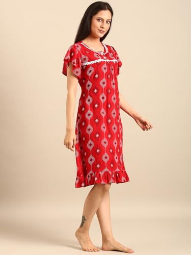 Image of Rupa Jon Aishwarya Women Short Printed Nighty in Premium Cotton Blend Fabric, Midi Length, Night Dress, Three-Fourth Length for Comfortable Everyday Wear