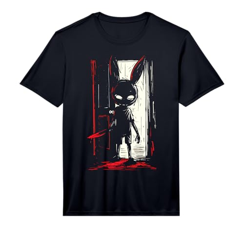 Mens Horror Evil Bunny Rabbit Slasher Creepy Door Alt Goth Performance T-Shirt