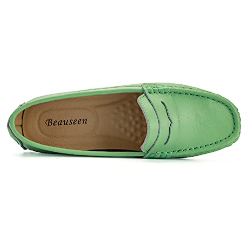 Beauseen Mint Green Penny Loafers For Women Size 9.5 Genuine Leather Women's Driving Loafers,9.5 Us #TOP6