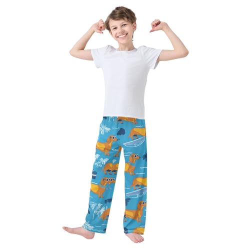 ZZXXB Dachshund Palm Trees Boys Long Pants Soft Trousers Elastic Waist Kids Lounge Bottoms with Pockets S-XL3