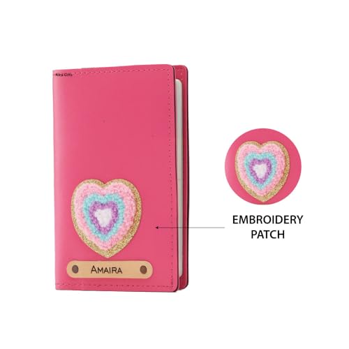 Image of AICA Personalised Name & Embroidery Patch Leather Passport Holder for Men & Women | Gifts for Women| Gift for Man|Passport Cover for Men| Passport Cover for Women (Dark Pink)