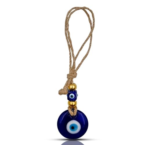 Image of Handmade Blue Glass Evil Eye Hanging for Good Luck Zodiac Success Health Wealth Prosperity | Decoration for Home Office Garden and Car Hanging |Nazar Battu. (2GB4)