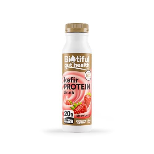 Biotiful Gut Health High Protein Kefir Milk Drink High 20g Protein Shake Immunity Support Low in Fat Source Of Calcium Strawberry Flavour Alternative to Protein Powders & Shakes 330ml