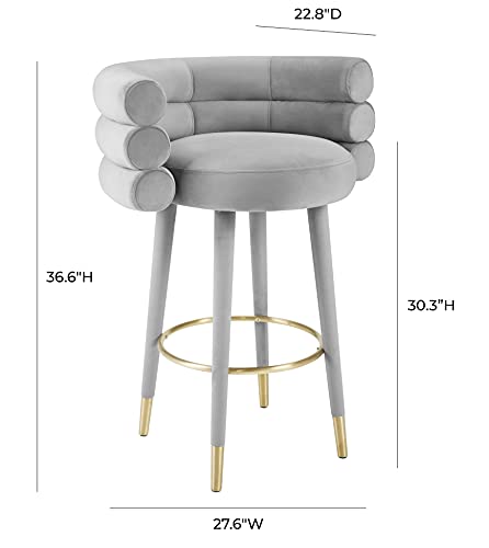 Butaco estilo Betty de TOV Furniture con tapizado en terciopelo gris y patas con puntas doradas miniatura 3